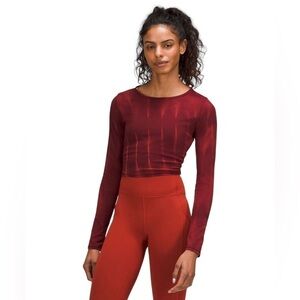 Lululemon Wunder Train Cropped Long Sleeve Size 4 Sun Bleached Wash Red Merlot
